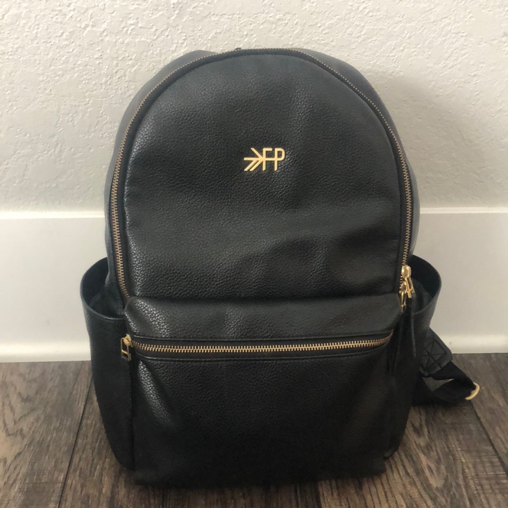 Black vegan leather Freshly Picked diaper bag backpack